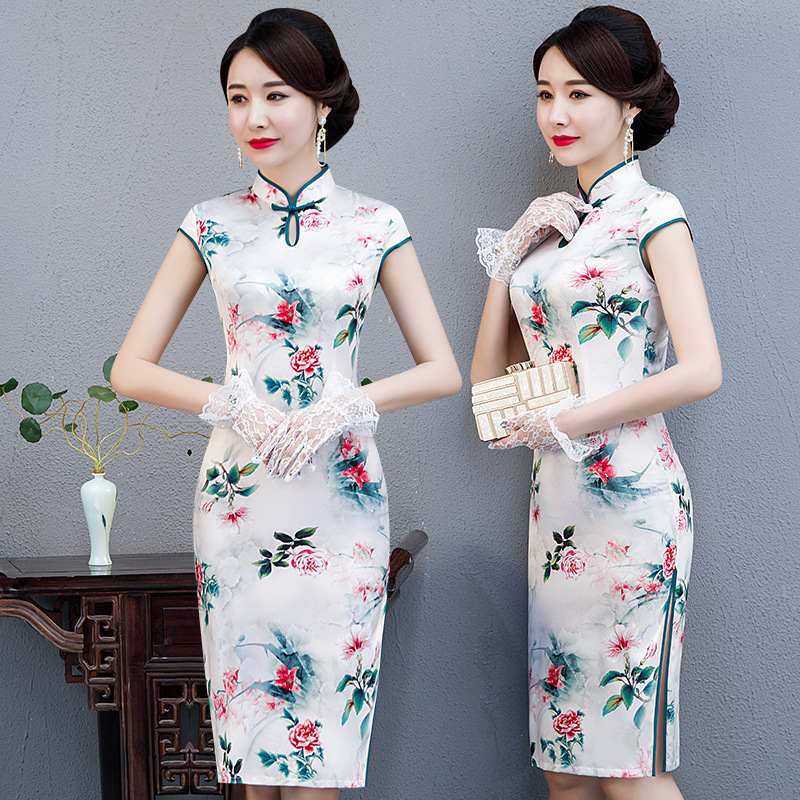 Čínské šaty cheongsam（Romantické květiny）