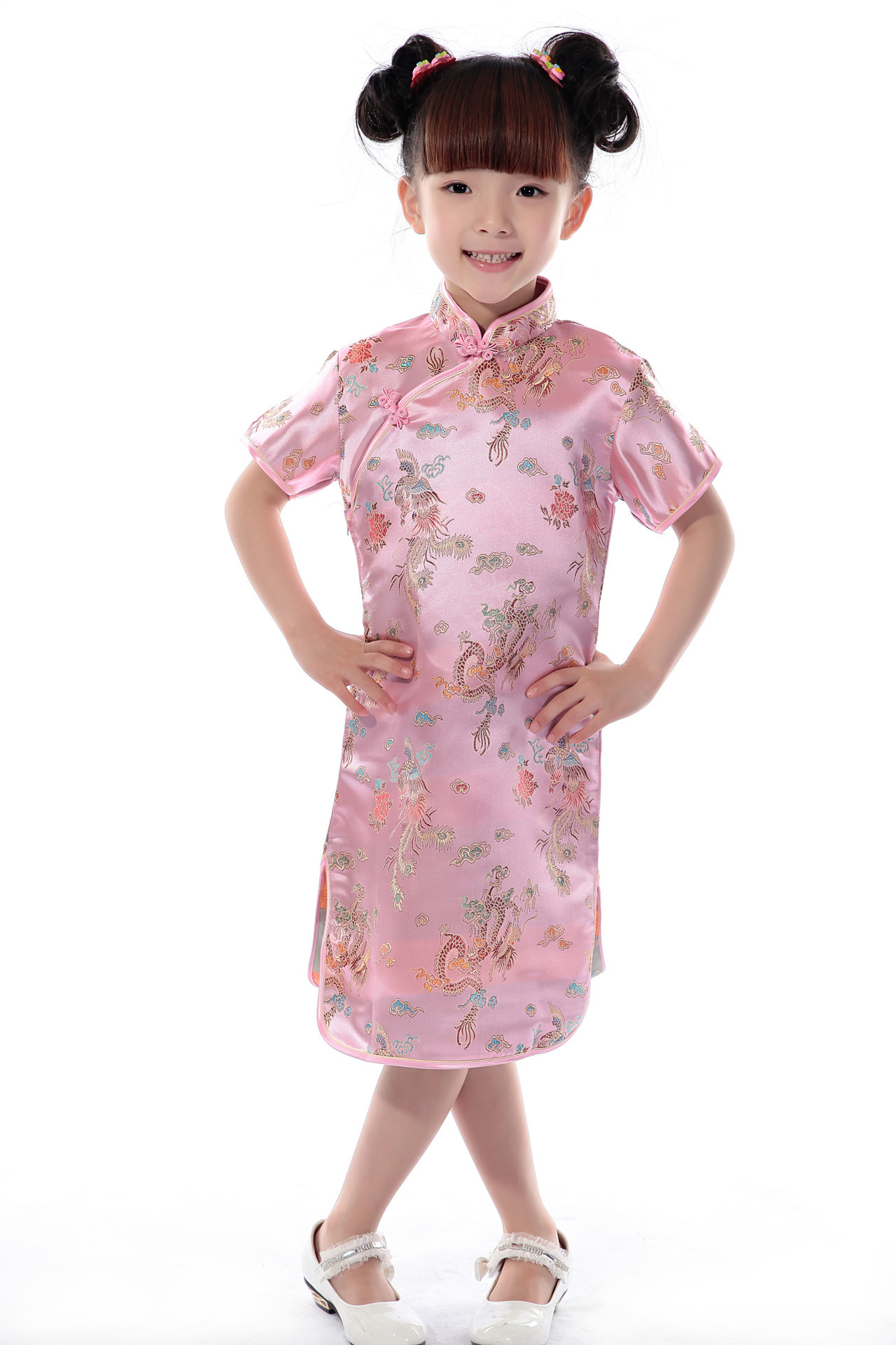 Čínské dětské šaty--- Růžový drak a fénix