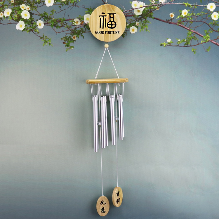 Větrný zvonek se dřevem Feng Shui - FU Požehnání (67cm)