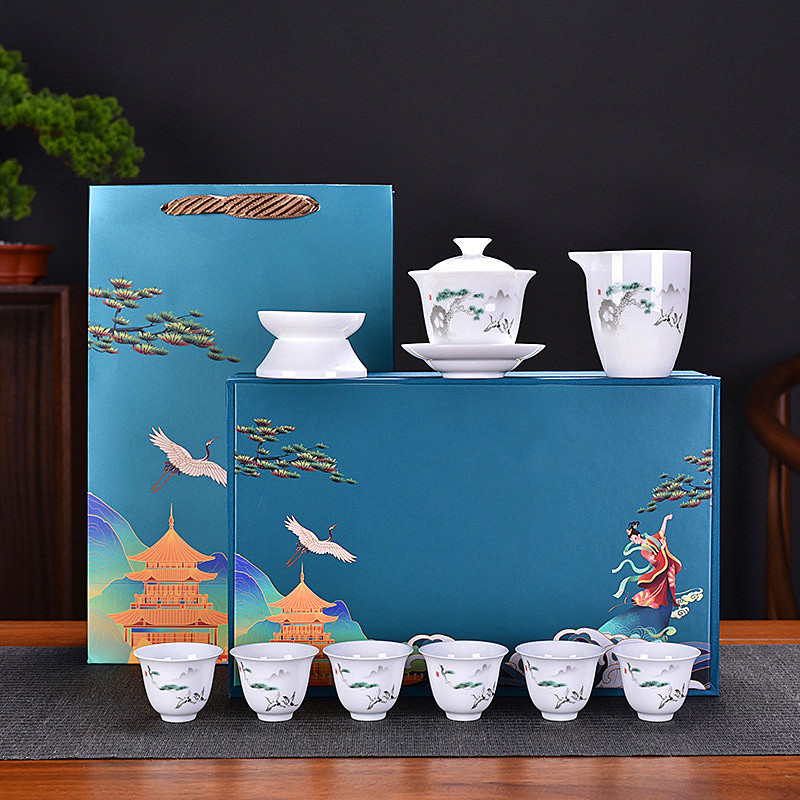 Čínský Kung-fu čajový set - Borovice a bílé jeřáby