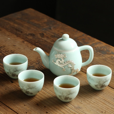 Čínský čajový set - Čínský celadon (Stříbrný drak)