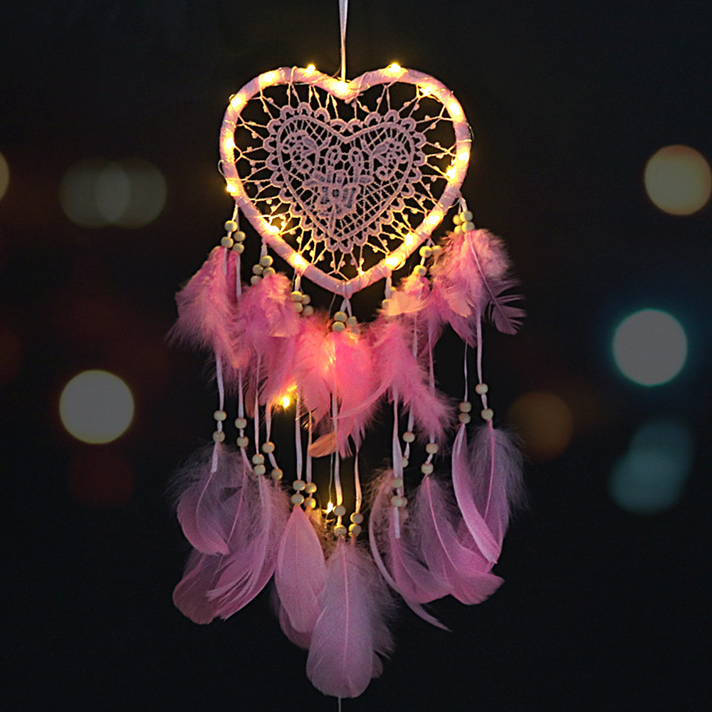 Lapač Snů s LED-laskavé srdce s růžovou barvou (17 cm)