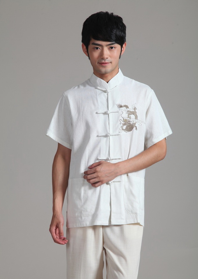 Čínská Kung Fu a Tai Chi košile s drakem --- bílá