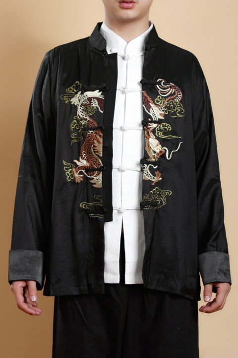 Čínský tradiční pánský kabát s drakem----černý