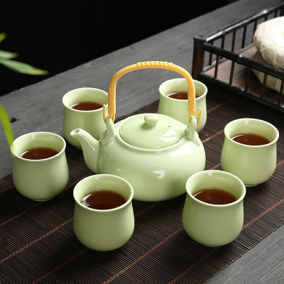 Japonský čajový set – Bílá keramika (zelená barva)