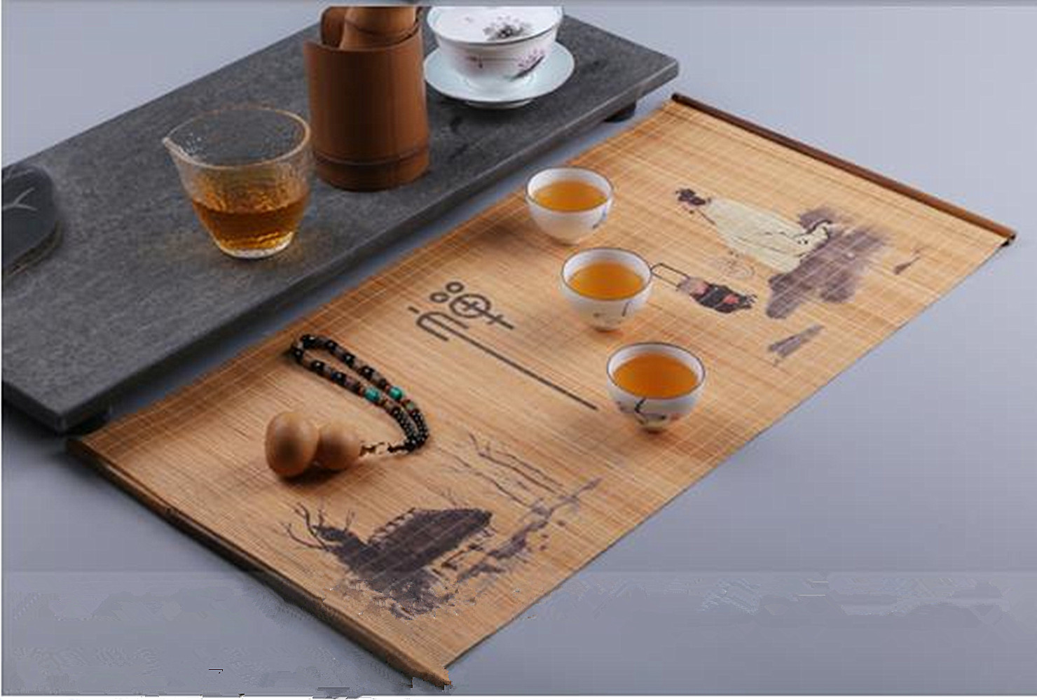 Bambusová podložka na čaj - Lu Yu vaří čaj 30 x 135 cm