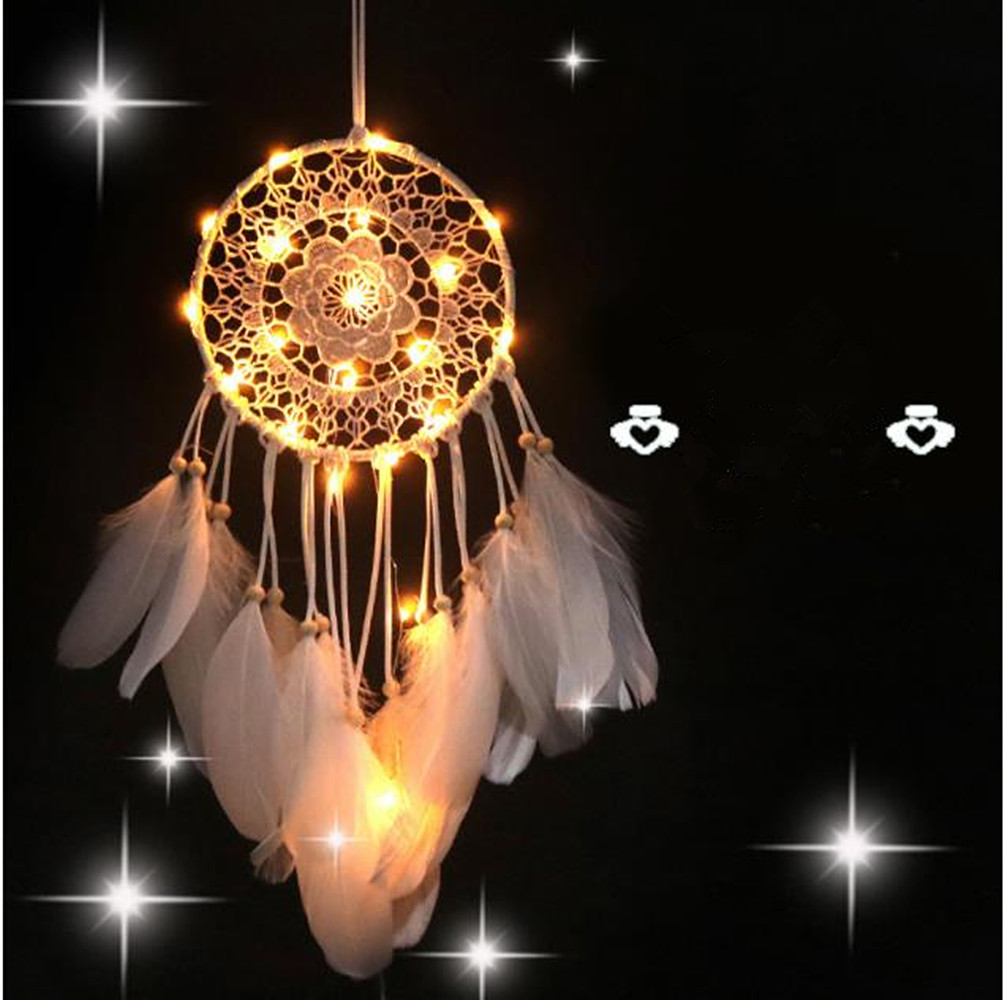 Lapač Snů s LED-bílé peří (15,5 cm)
