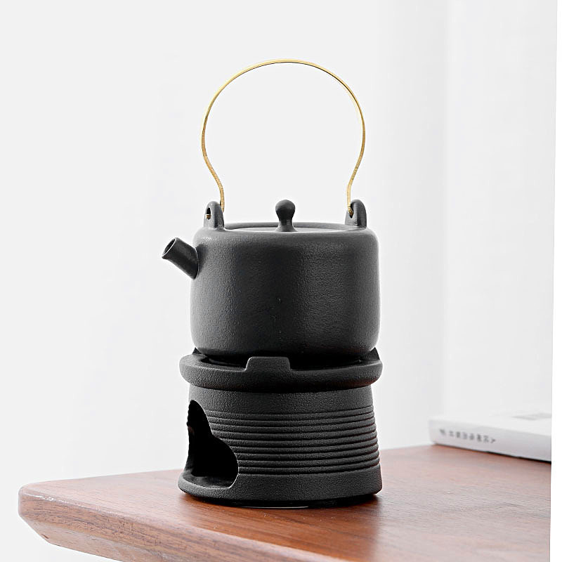 Ohřívací čajová konvička japonského stylu - Černá konvice s ouškem
