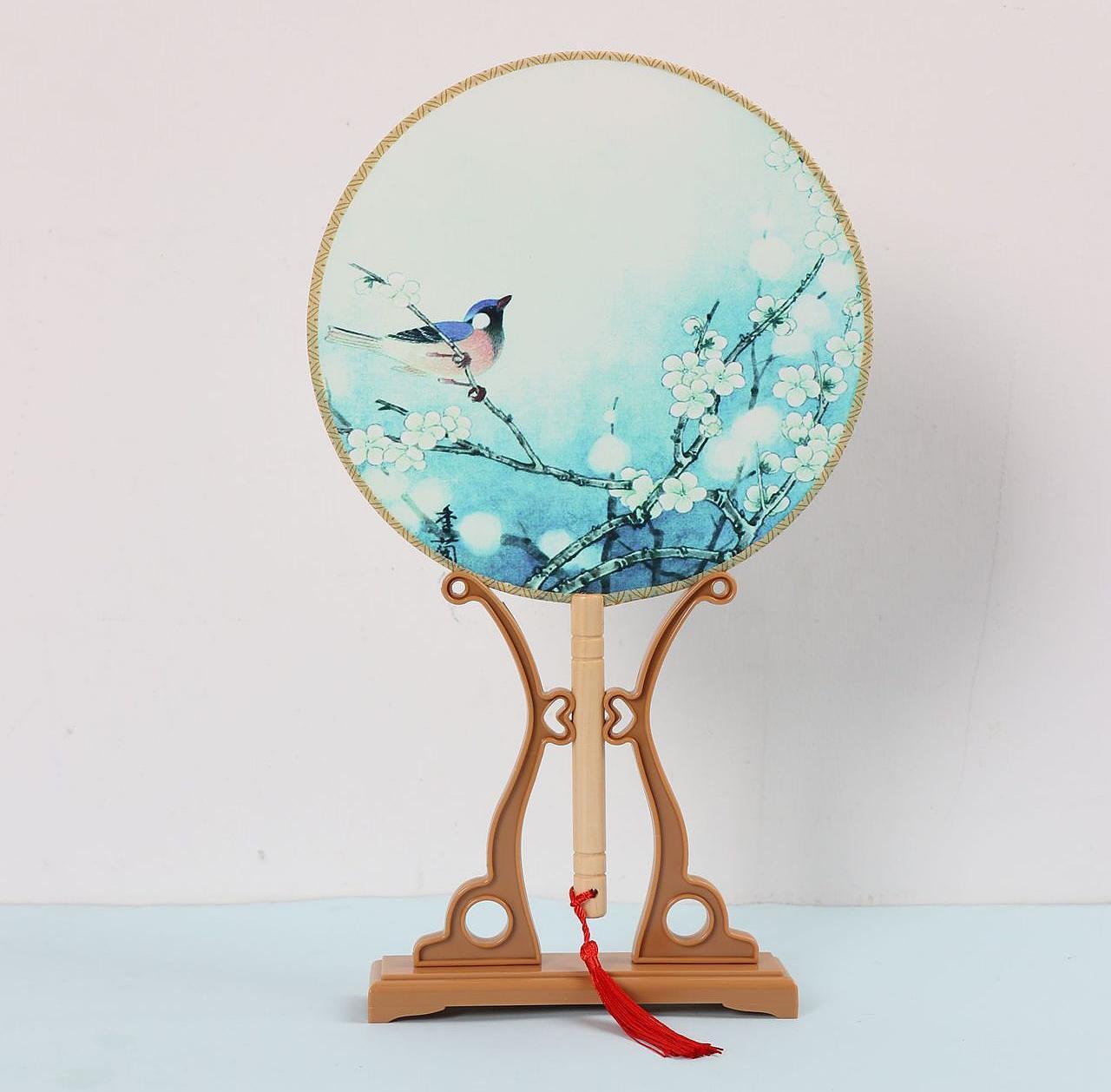 Kruhový vějíř (tuan shan) - Hruškový květ a pták