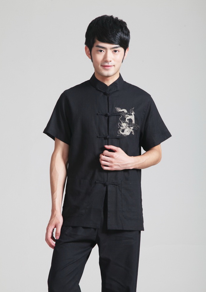 Čínská Kung Fu a Tai Chi košile s drakem --- černá